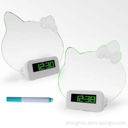 Novelty digital clock with transparent message board